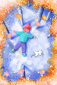雪地里玩耍的男孩背景图片