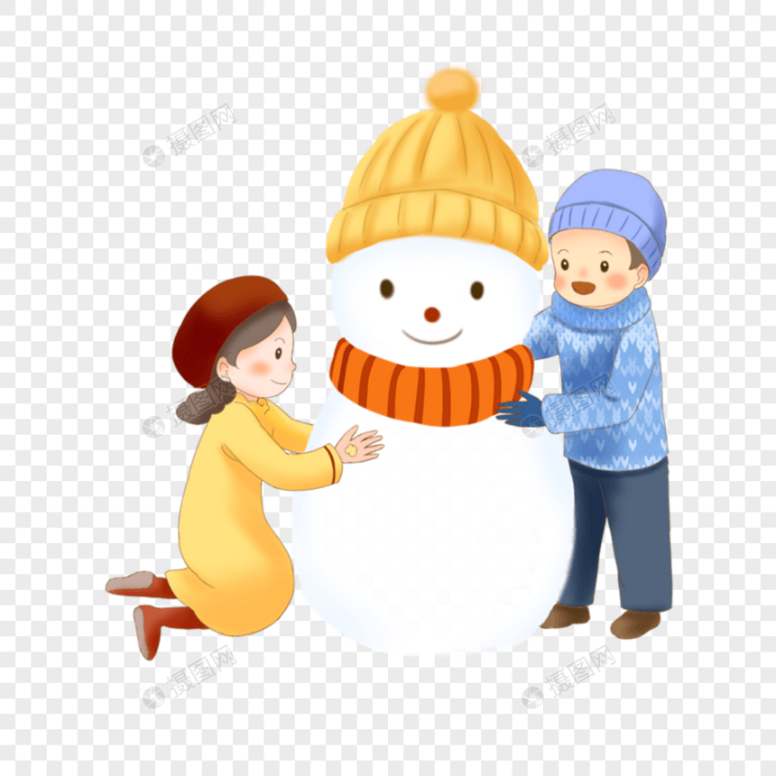 冬天堆雪人的小孩图片