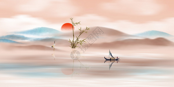中式山水竹子背景中式背景设计图片