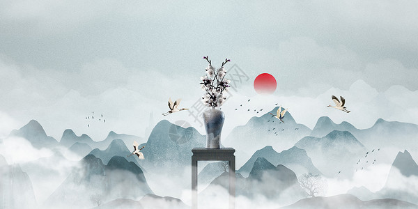 中国风水墨群山中式背景设计图片