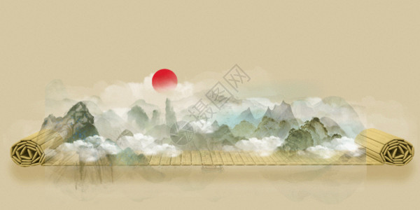 小清新山水画中式背景GIF高清图片