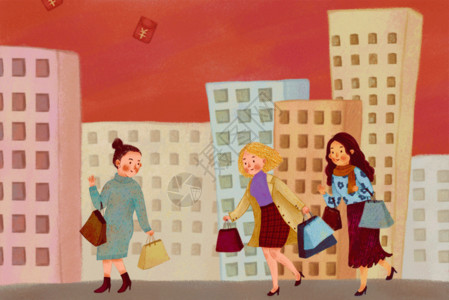 塑料购物袋女人们逛街购物狂欢节GIF高清图片