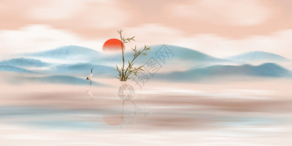 古典水墨仙鹤中式背景gif动图高清图片