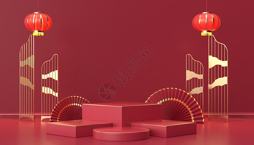 传统中国风展台3D新年促销场景设计图片