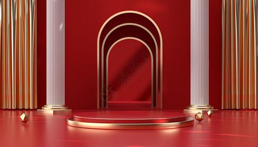 红色拱门红色喜庆电商促销场景设计图片