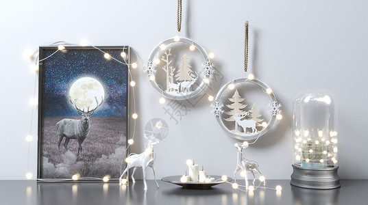 圆月之鹿装饰画圣诞节场景设计图片