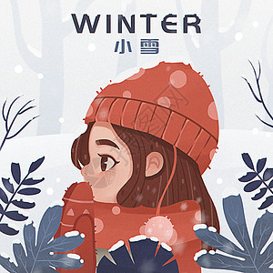 传统图形冬天里的女孩传统节气小雪插画