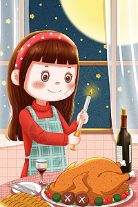感恩节吃火鸡大餐插画背景图片