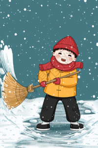 扫雪的小孩GIF图片