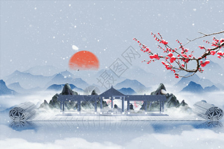 中国风传统卷轴中国风大雪背景GIF高清图片