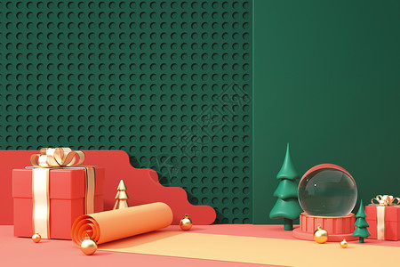 精致水晶球礼物3D圣诞节场景设计图片