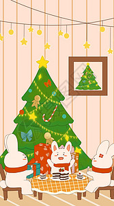 小兔子一家过圣诞节开屏启动页竖版插画高清图片