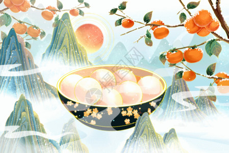 桃子水果插画二十四节气小寒GIF高清图片