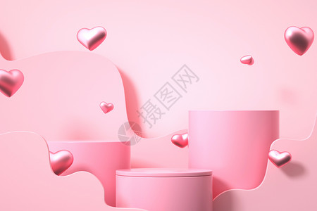 520banner粉色漂浮爱心展示台设计图片
