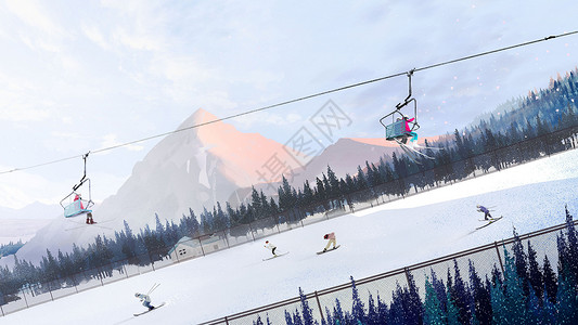冬日和朋友们一起滑雪高清图片