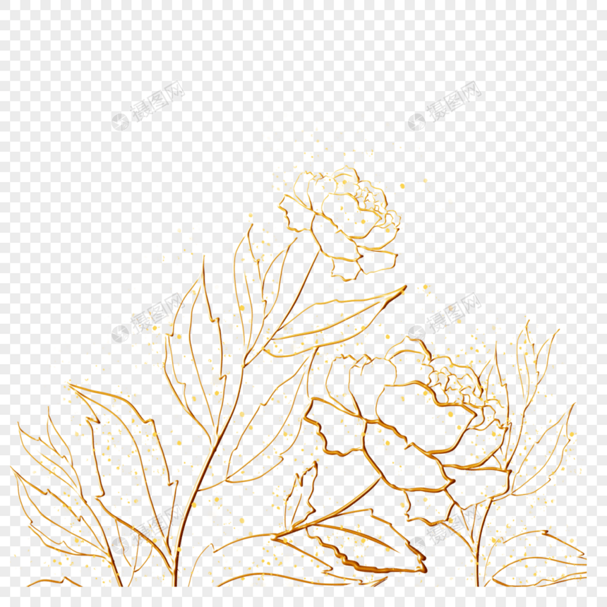 金色牡丹植物花卉线稿边框图片