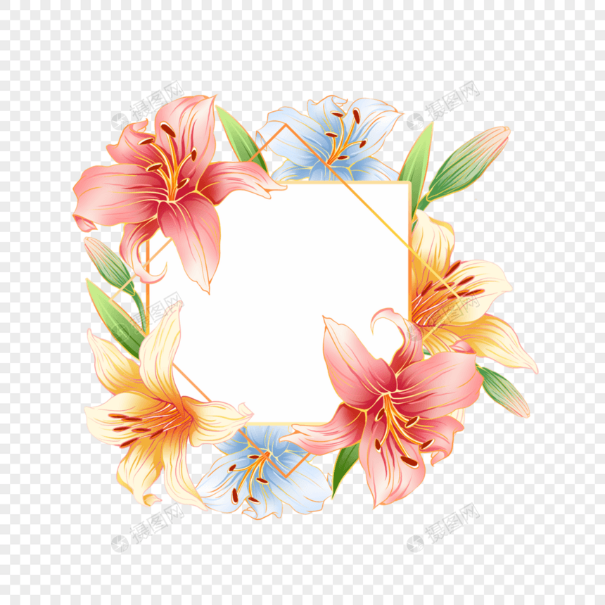 百合花卉婚礼边框图片