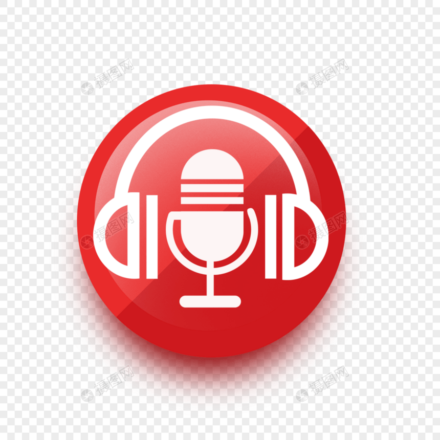 红色耳机迈克音乐电台徽标图片