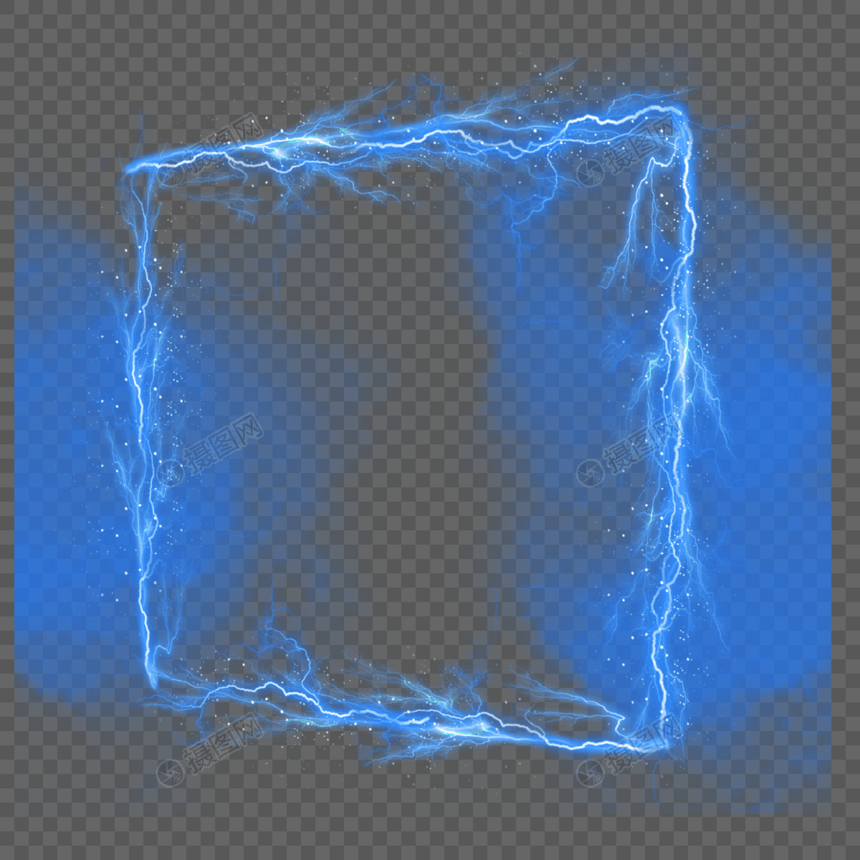 蓝色烟雾透明闪电光效边框图片