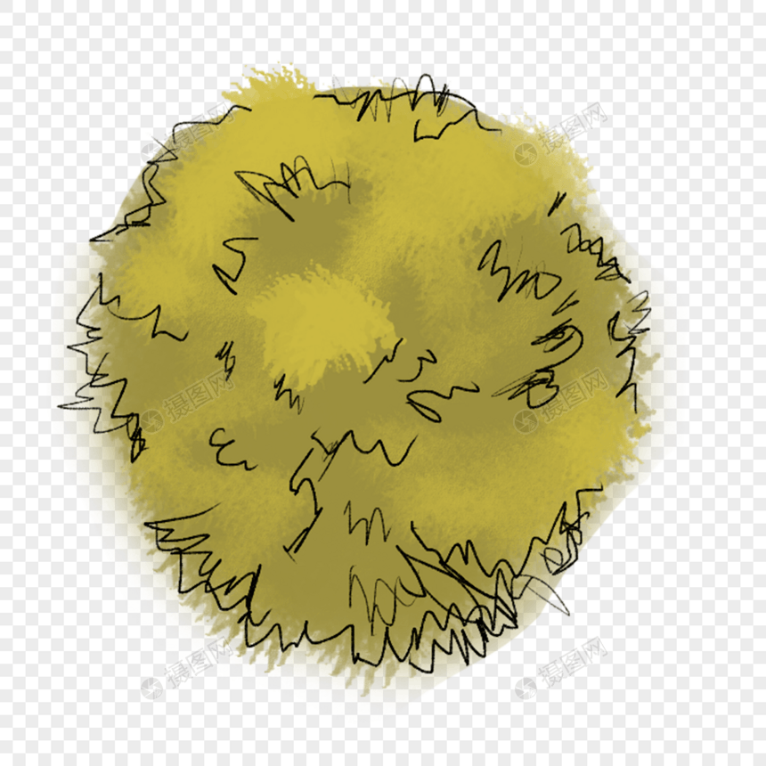 黄色简约灌木树顶俯视角度简笔画图片
