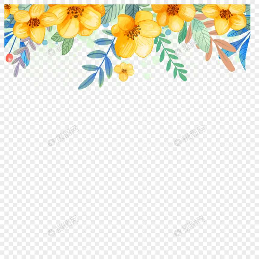 手绘黄色春季花卉边框图片