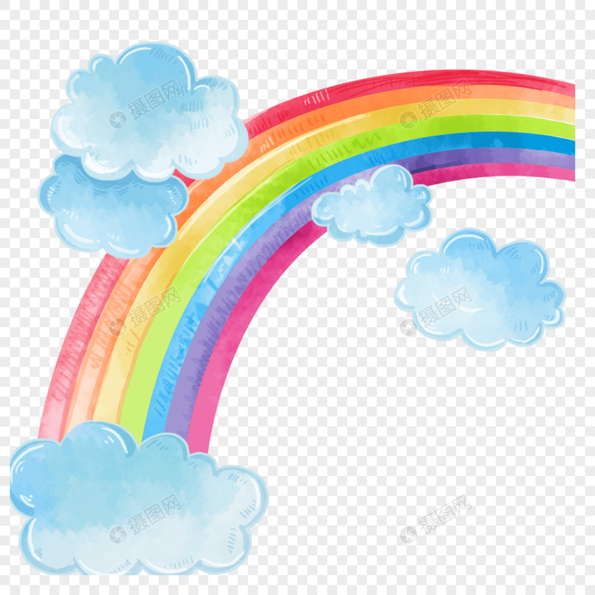 彩虹云朵水彩画图片