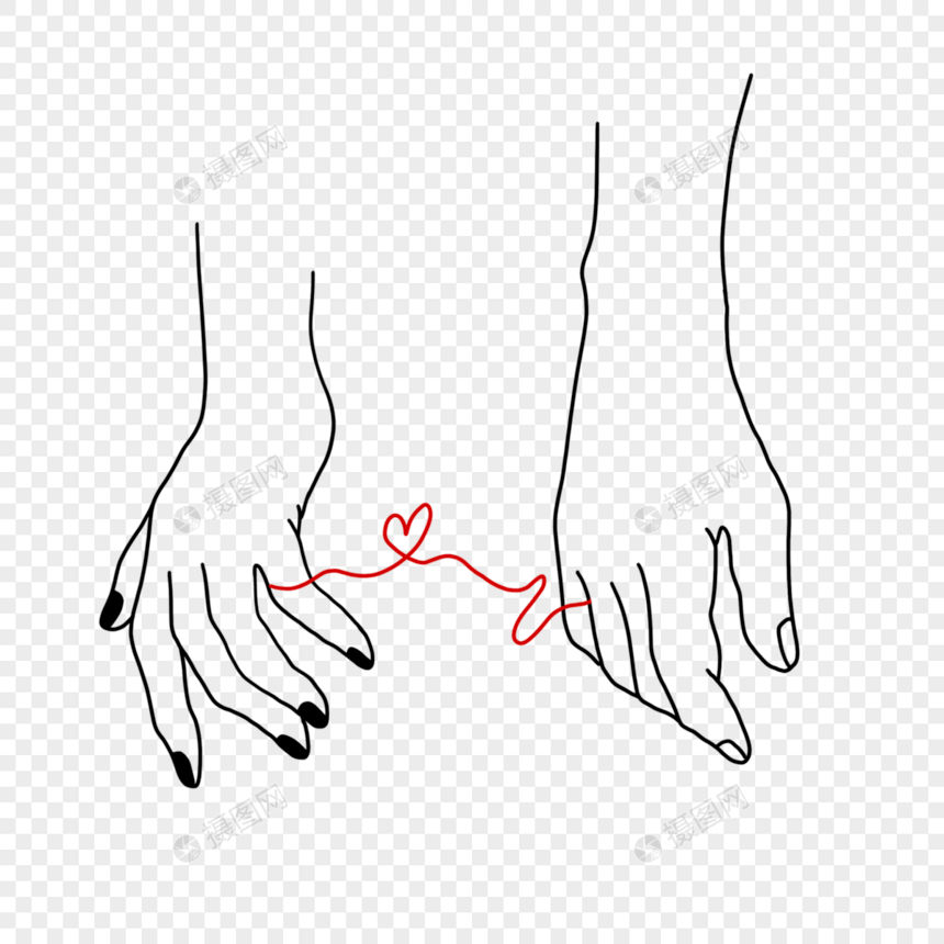 小拇指牵手红线情人节线条画图片