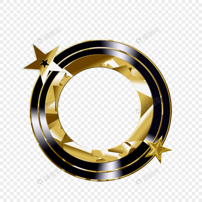 黑金圆形金属质感星星边框图片
