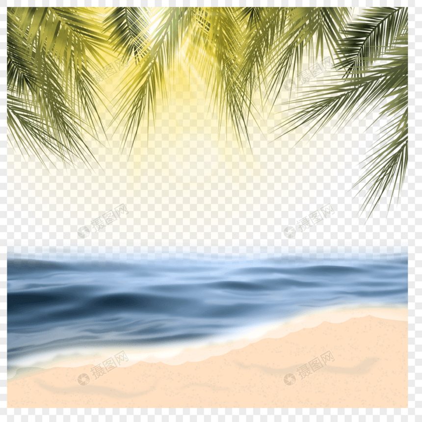 夏季沙滩海水写实质感边框图片