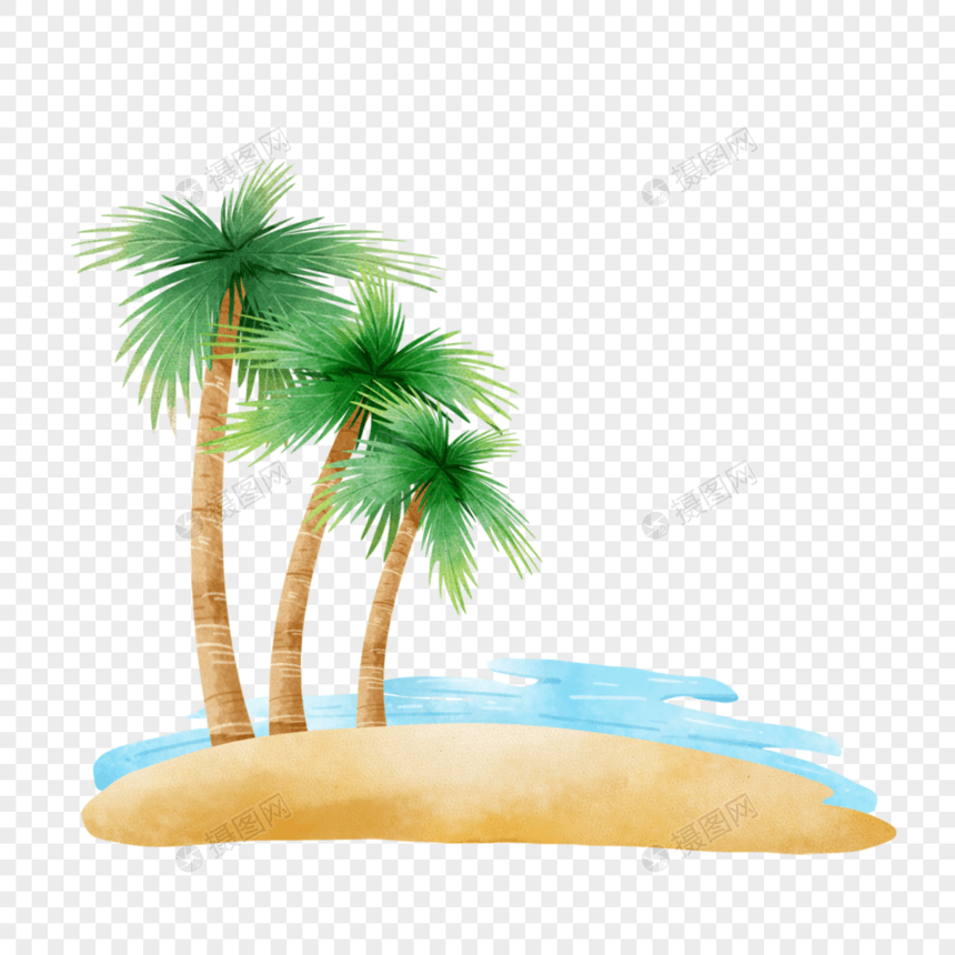 水彩夏天棕榈树沙滩图片