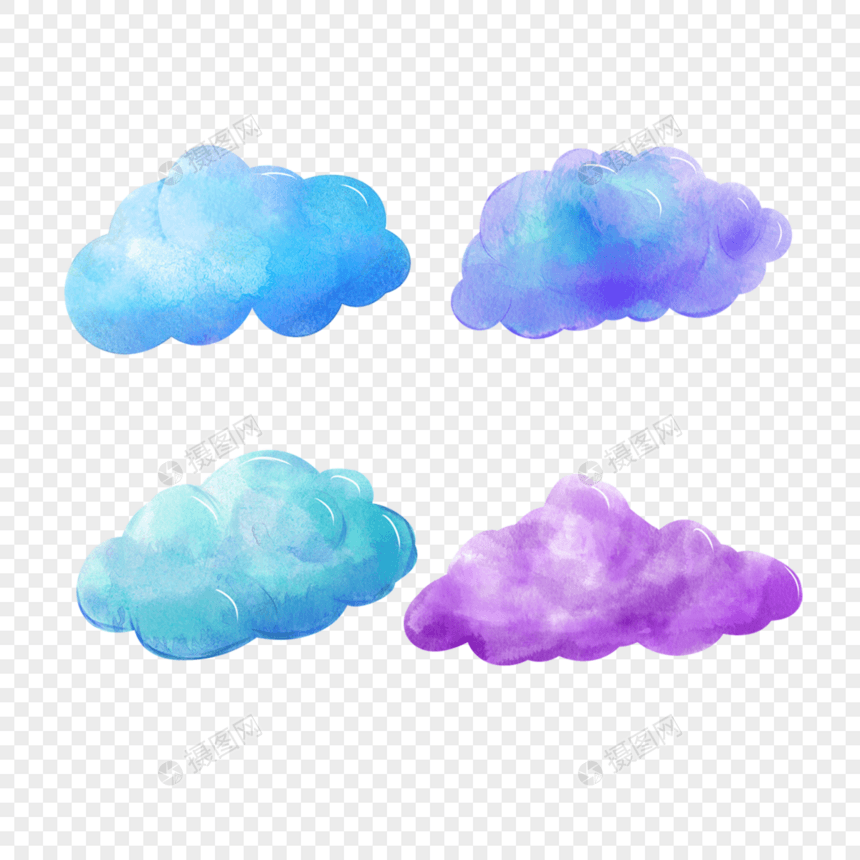 蓝色紫色水彩云朵图片