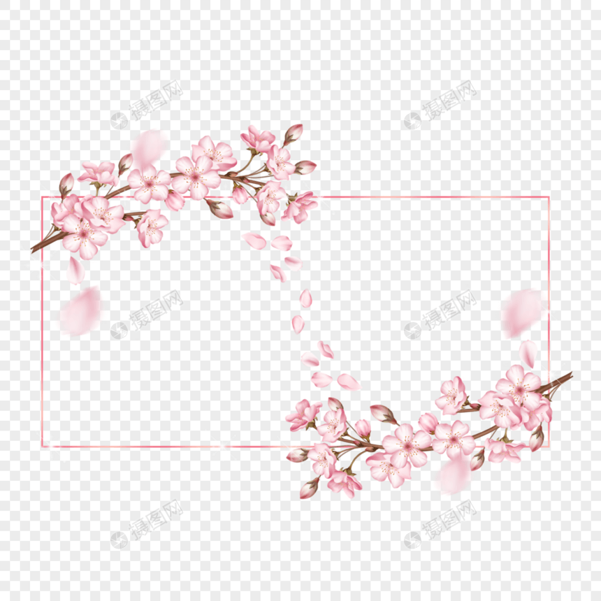 玫瑰金光效樱花边框金属质感图片