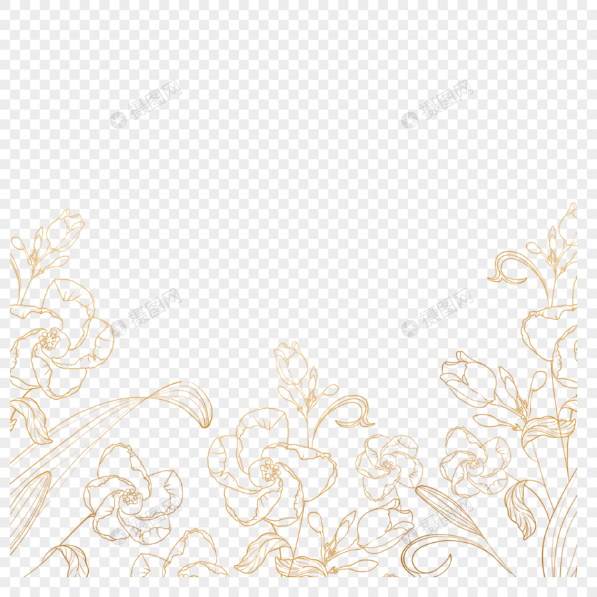金色线条花卉植物线稿边框图片