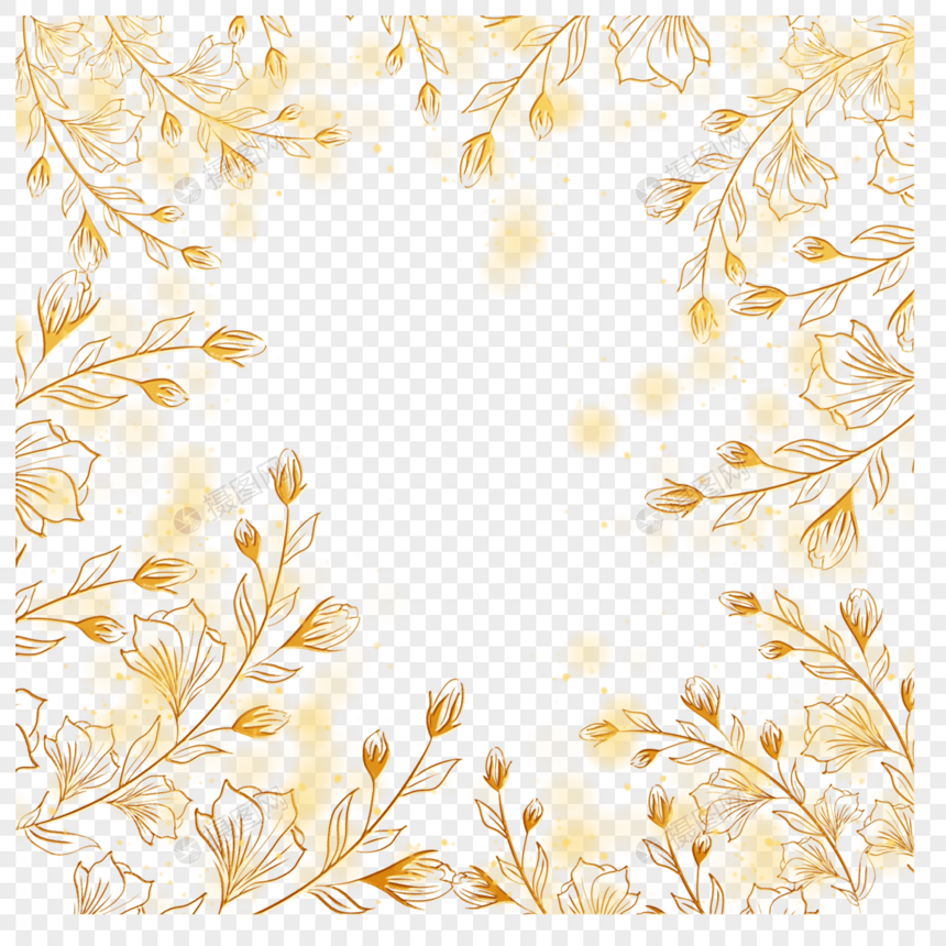 金色树叶植物花卉线稿边框图片