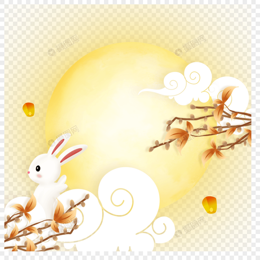 金色月光中秋节满月兔子图片