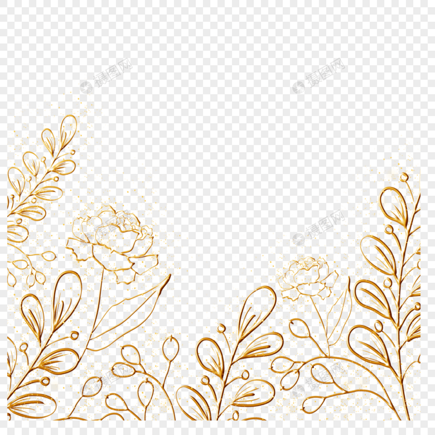 金色牡丹叶子植物花卉线稿边框图片