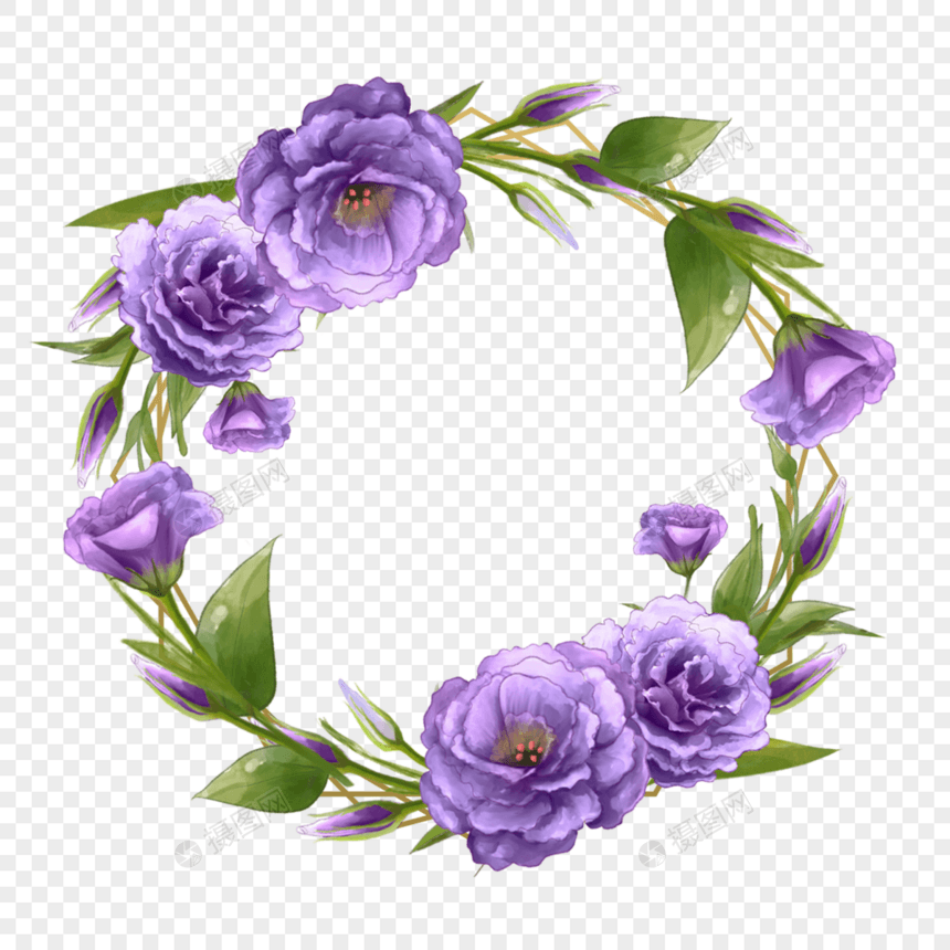 水彩紫色花卉洋桔梗婚礼边框自然图片