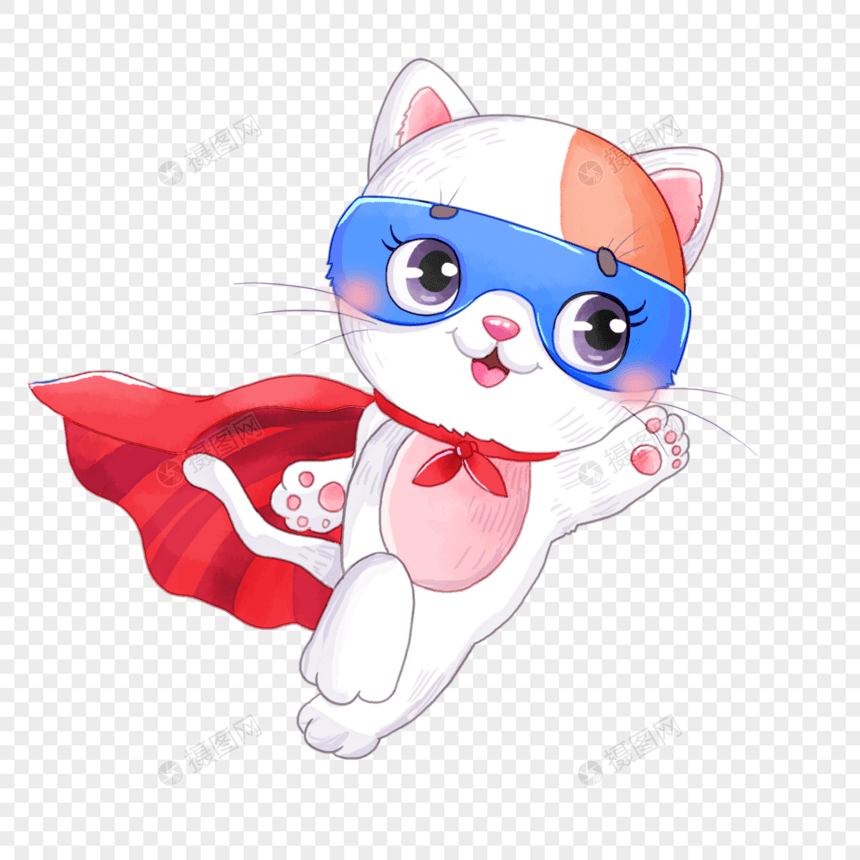 卡通可爱戴眼罩超人猫咪图片