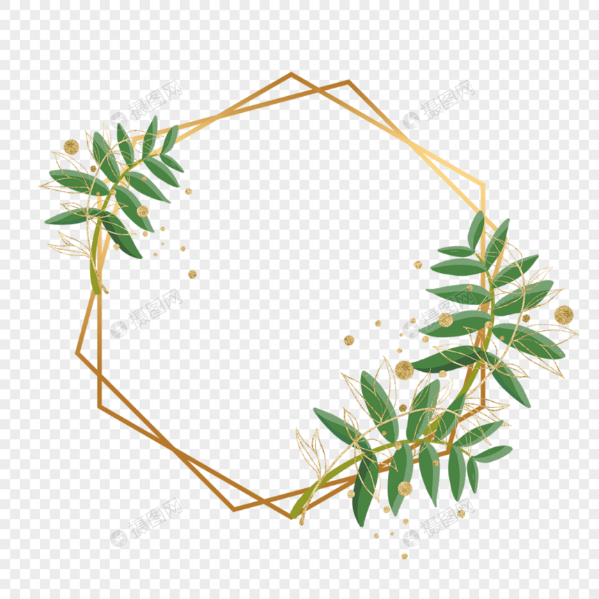 植物叶子金箔装饰几何图形边框图片