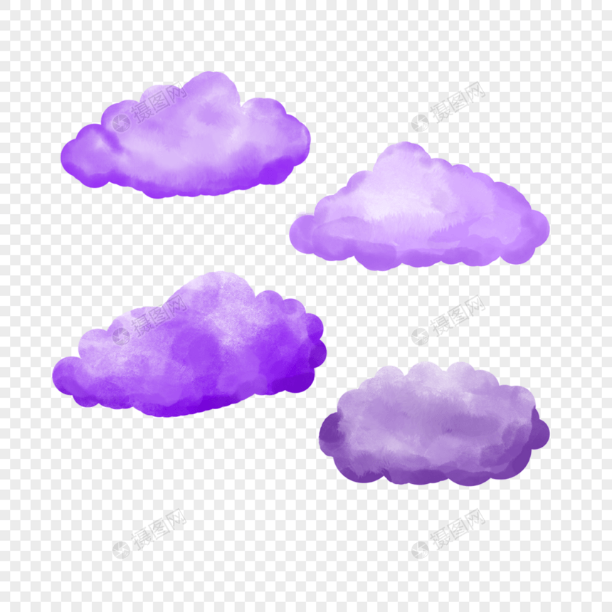 紫色水彩云朵四个图片