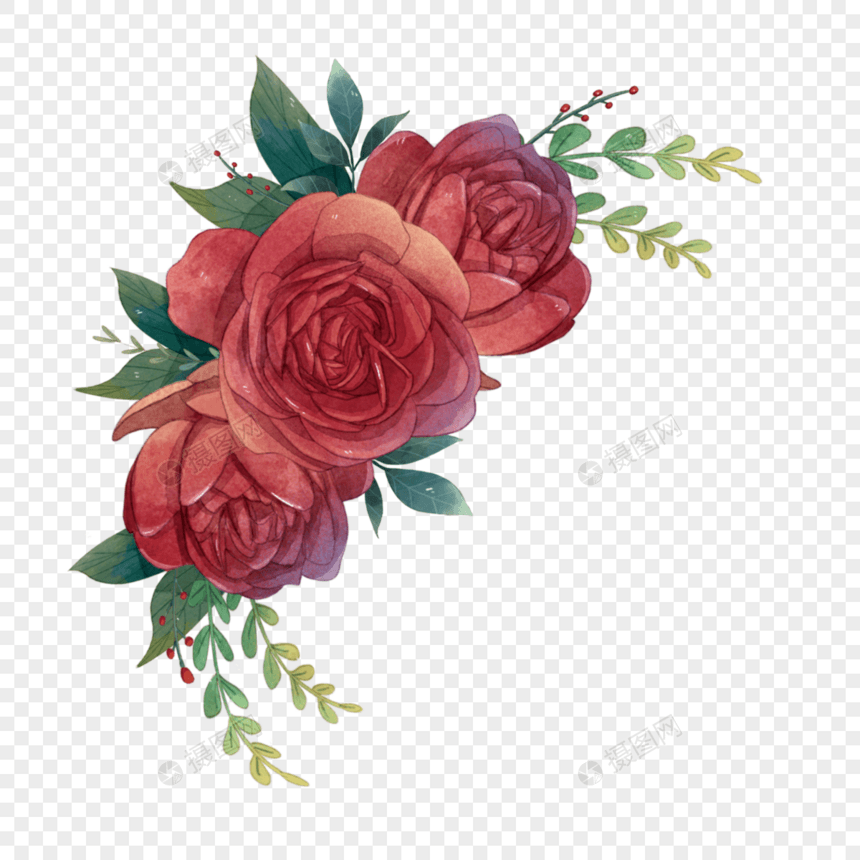 红色玫瑰水彩装饰图片