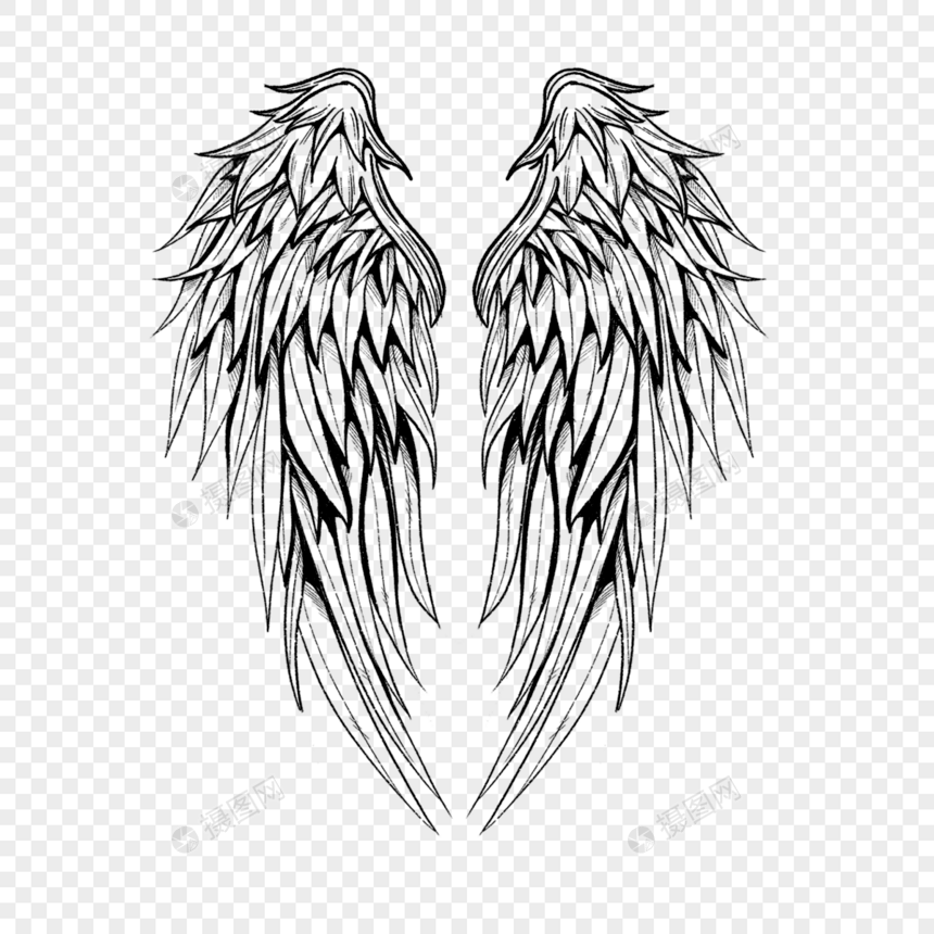 黑白素描线稿天使羽翼翅膀图片