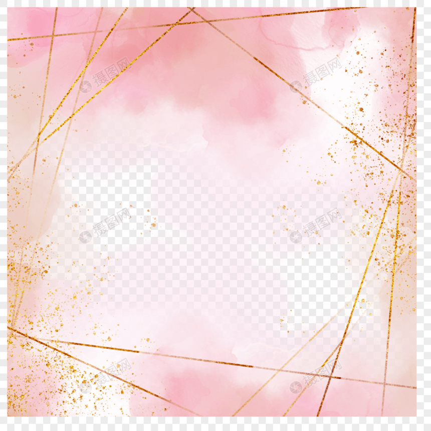 粉红色金线水彩笔刷边框图片
