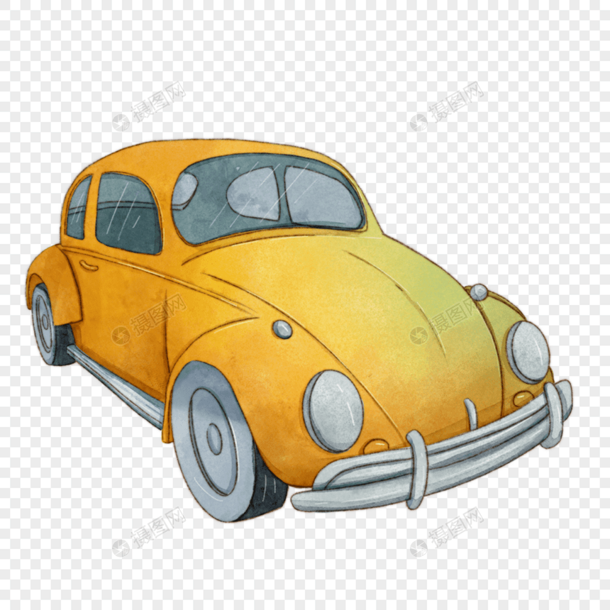 黄绿色水彩复古甲壳虫汽车图片