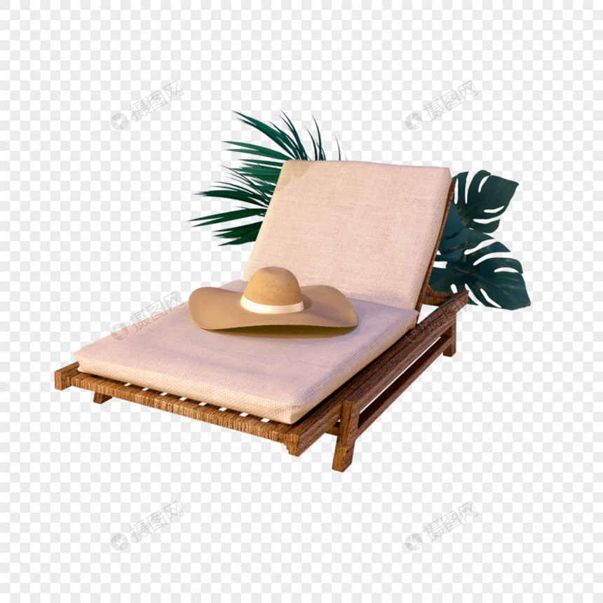 夏季海边沙滩写实休闲躺椅图片