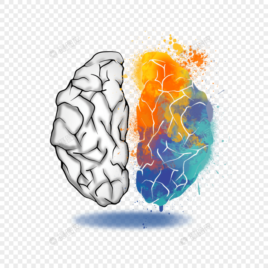 创意彩色水墨大脑图片