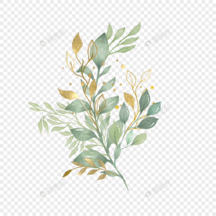 金箔水彩质感叶子植物装饰图片