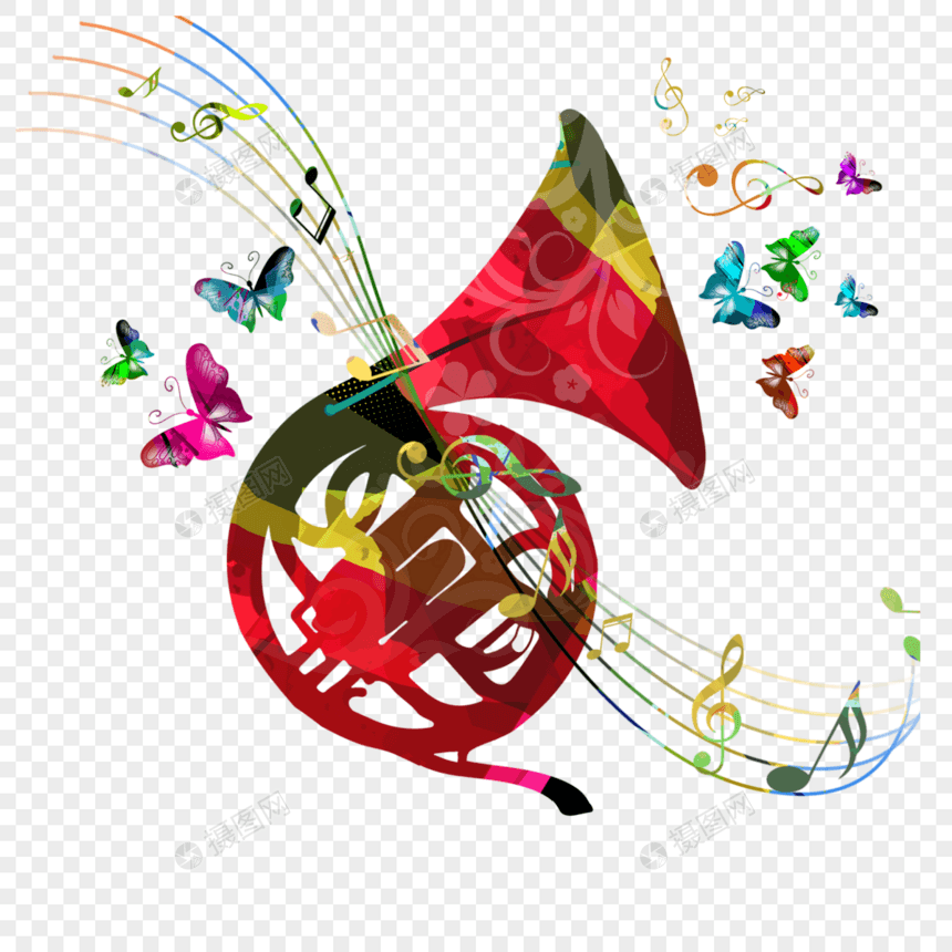 抽象音乐蝴蝶乐器大号彩色元素图片