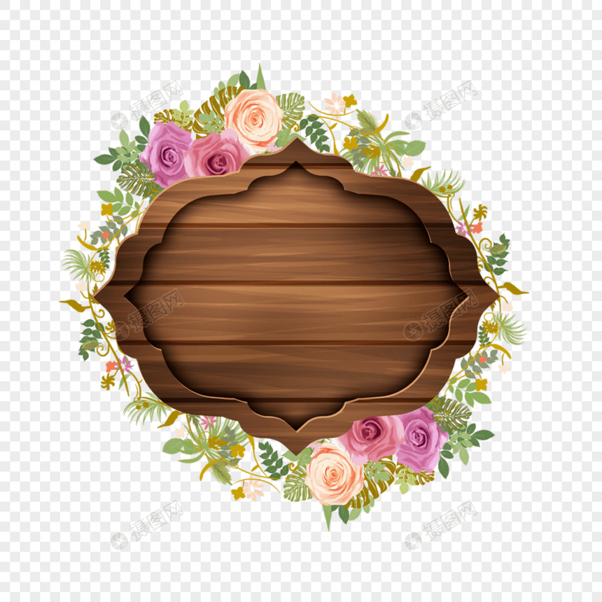 深棕色木板花纹鲜花边框图片