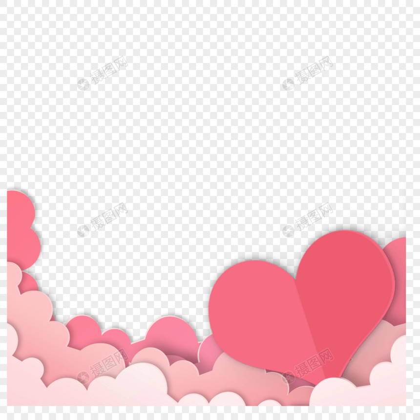 粉色云朵红色爱心相册剪纸边框图片